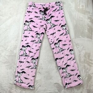 Peanuts Snoopy Halloween Pajama Pants Pink Plush Fleece Bat Wings Womens Large